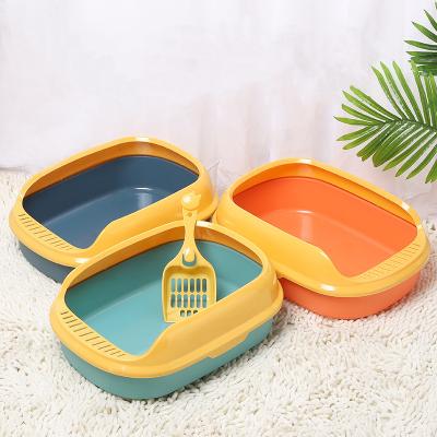 China Viable Blue Green Orange Plastic Sand Cat Litter Box Pet Toilet Room Eco Friendly pp Cat Litter Box for sale