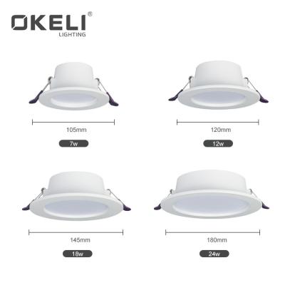 China OKELI High Lumens 7w 12w 18w 24w Die Casting High Quality Energy Saving Aluminum Ceiling Recessed Led Downlight for sale