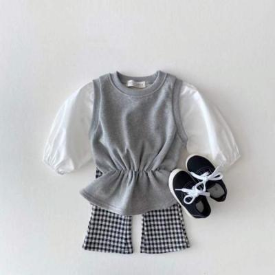 China New Korean style anti-shrink children's clothing cotton long sleeve splicing top high quality sheer girls tops for sale