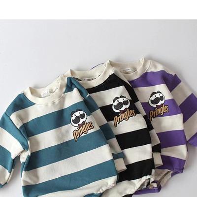 China Foshan factory wholesale Korean striped baby crawling suit 100% cotton beautiful and cheap baby long sleeve jumpsuit for sale