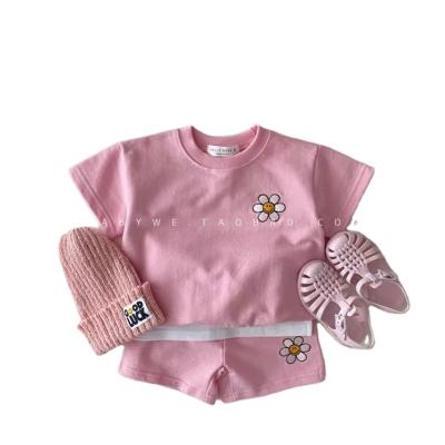 China 2022 Anti-shrink Baby Clothing Sets Kids Baby Girl Cotton Sunflower Pattern Comfortable Baby Clothes Sets for sale