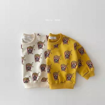 China 2021 New Children's Anti-Shrink Long Neck Round Popcorn Sleeve Pattern Boys And Girls Fashion Tops for sale