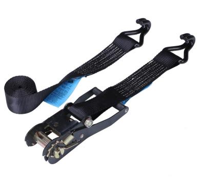 China Heavy Duty Polyester 2 Inch 5T Ratchet Tie Down Strap With Double J-Hook For Cargo Hauling for sale