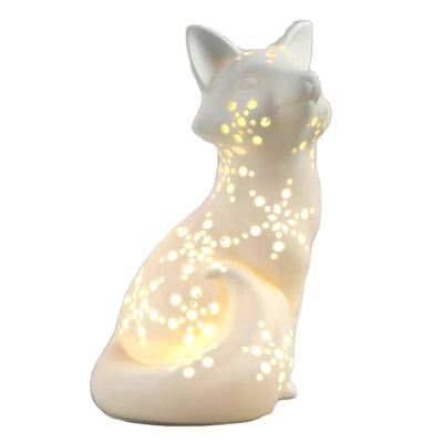 China Indoor LED Lighting Ceramic Home Interior Design Porcelain Decor White Fox With Led Light for sale