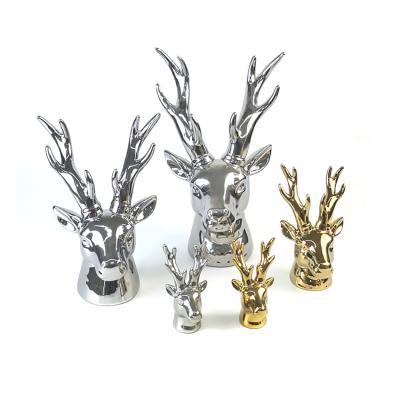 China Nordic Christmas Home Decoration Porcelain Deer Head Animals Decoration Ceramic Reindeer Figurine Home Animal for sale