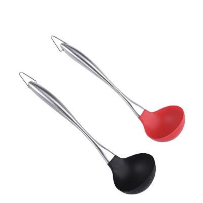 China Viable High Sales Silicone Steel Handle Kitchenware Non Hurt Pot Cooking Spoon With Storage Rack for sale