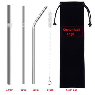 China Factory Southwest OEM ODM Customized Logo Color Size 6mm 8mm 12mm Diameter Straight Bend 304 Stainless Steel Drinking Straw for sale