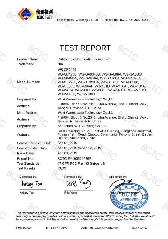 FCC - Wuxi Warmspace Technology Co., Ltd.