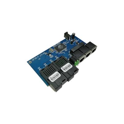 China FTTH Fiber Optic Media Converter 10/100M 3 RJ45 Boards And 2 SC PCBA Optical Transceiver Board 25KM for sale