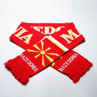 China Long Macedonia Flag Design Factory Directly Supply High Quality 100% Acrylic Double Sides Knitting Jacquard Soccer Scarf for sale