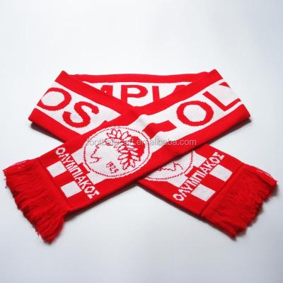 China Olympiakos Design 100% Long Knitted Jacquard Football Fan Scarf Double Sides Acrylic Acrylic for sale