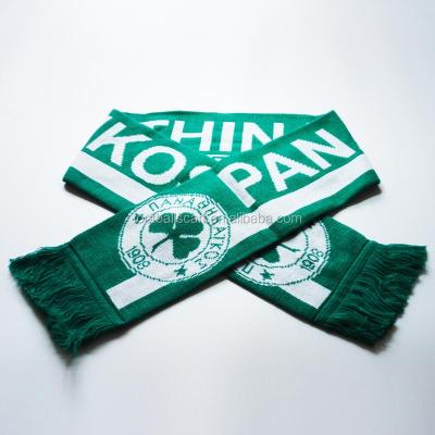 China Panathinaikos Design 100% Long Knitted Jacquard Football Fan Scarf Double Sides Acrylic for sale