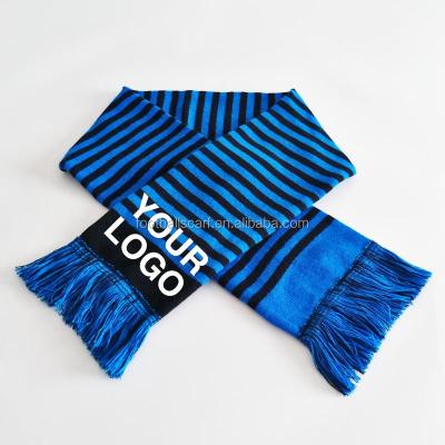 China Long Low MOQ Request Good Quality Under Design Customized Knitted Jacquard Embroidery Sports Acrylic Football Fan Scarf for sale