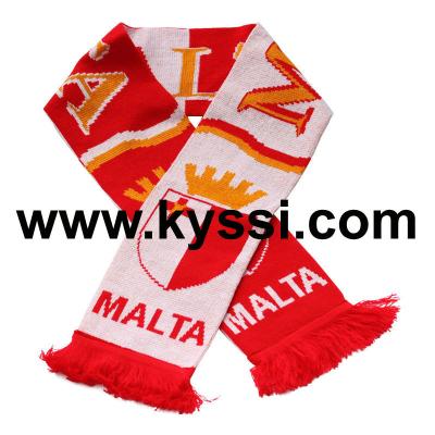 China Malta Medium National Flag Knitted Jacquard Soccer Scarf for sale