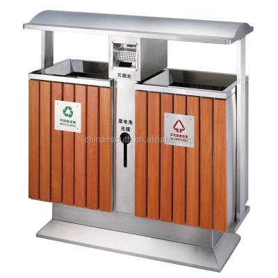 China Sustainable Recycled Outdoor Double Wood Classification Waste Bin for sale