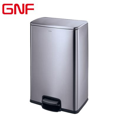 China GNF 40L Household Rectangle Stainless Steel Foot Pedal Bin Kitchen Viable Trash Can for sale