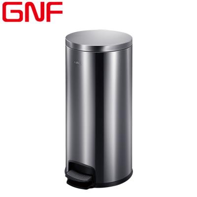 China GNF 30L Round Stainless Steel Foot Pedal Bins Kitchen Trash Bins Office Metal Waste Viable Waste Bin for sale