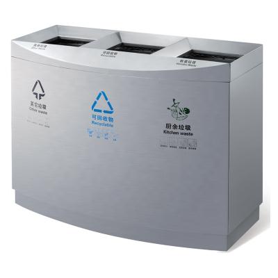 China 3 Compartment Large Capacity Shopping Mall Stainless Steel Waste Sustainable Recycling Trash Can for sale