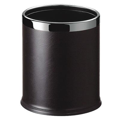 China Durable Black Color Double Layer Metal Leather Waste Paper Bin for sale