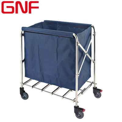 China X-Shape Canvas Metal Hotel GNF Folding Laundry Trolley Foldable Laundry Cart for sale