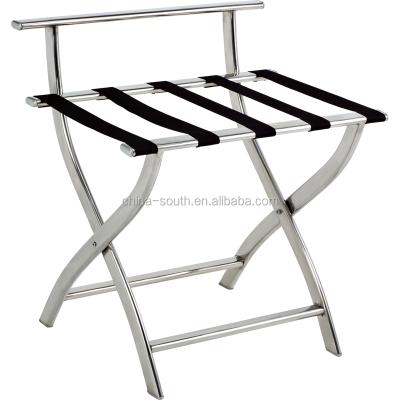 China Hotel Bedroom Hotel Luxury Brushed Stainless Steel Luggage Racks With Back For Guest Rooms for sale