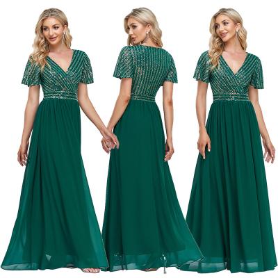 China 2022 New Fashion Anti-Wrinkle V-Neckline Ruffle Elegant A-Line Prom Dress Women's Short Formal Dress Even Sleeve Dress for sale