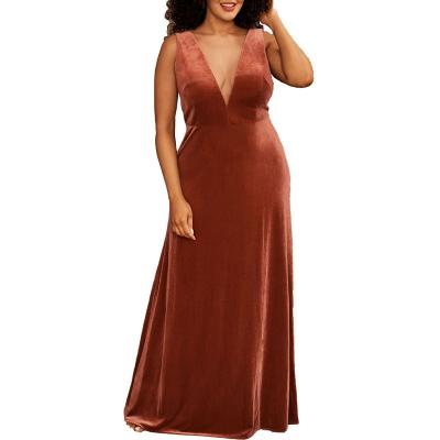 China Breathable 2022 New Plus Size Velvet Formal Dress Burgundy Elegant Sleeveless Sexy Mermaid Dress Long V-Neck Evening Dress For Women for sale