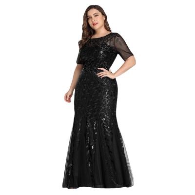 China 2022 Plus Size Maxi Sequin Dress Women's Elegant Mermaid Wedding Dress Party Dress Anti-Static Luxury Black Evening Dress for sale