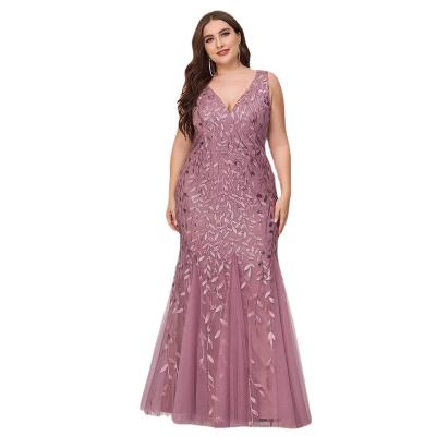 China New Sexy Plus Size Double V-Neck Wedding Bridesmaid Dress Breathable Embroidery Sequin Embroidery Mermaid Party Dress for sale