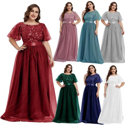 China Hot Selling Plus Size Women's Breathable Dress Embroidered Women's Tulle Wedding Sequin Elegant Evening Dress A Line Dress for sale