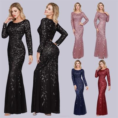 China Anti-Static Elegant Party Bridesmaid Dress Mother Of The Bride Long Sleeve Sequins Slim Fit Women's Formal Mermaid Evening Dress for sale