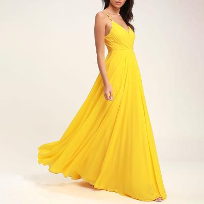 China 2022 New Breathable Spaghetti Tie Chiffon Vacation Dress Maxi Women Dress Fashion Long Yellow Prom Party Dress for sale