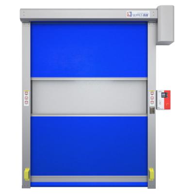 China Blue Geomagnetic Interlock Side Bottom Safety Modern Purification Company Workshop Stainless Steel High Speed ​​Rapid Roll Up Door for sale