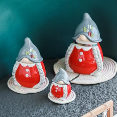 China Modern New Santa Claus Ceramic Candy box Christmas Decoration Storage jar for kids grift for sale