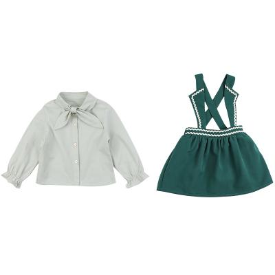 China Preppy Style Girls Spring Suits New Autumn Baby Little Girls Full Shirt Suspenders Skirt Two-Piece Suit for sale