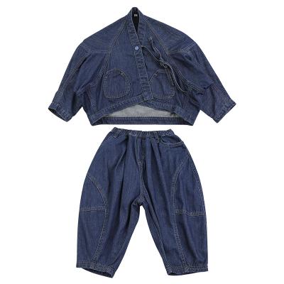 China Japanese Carrot Children's Denim Suit Autumn Suit Girls' Clothes Casual Denim Jacket Children's Loose Pants Suit for sale