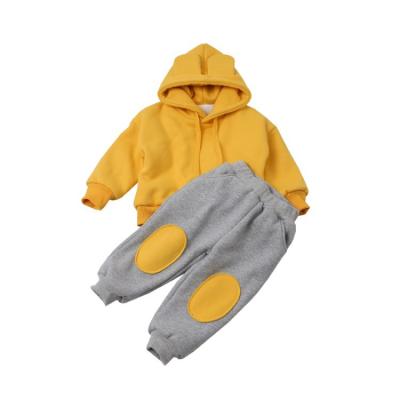 China Girls Casual Thick Suit Kids Plus Velvet Sweater Baby Hooded Thick Warm Two-Piece Suit for sale