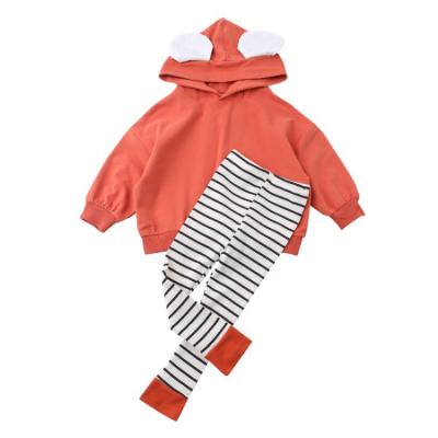 China Casual Girls Spring Casual Striped Hooded Suits Baby Girls Sweater Suits Solid Color for sale