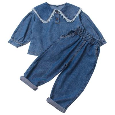 China Baby Casual Cute Long Sleeve Two Piece Denim Sets Denim Suit Girls Casual Pant Suit for sale