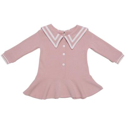 China Washable Girls Princess Dress Baby Knitted Collar Dress Girls Navy Long Sleeve Dress Springs/Falls for sale