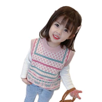 China Classic Children's Jacquard Girls' Fashionable Anti-Shrink Vest Sweater Sleeveless Wear Knitted Sweater Vest for sale