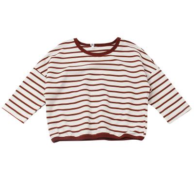 China New Children Clothing Fashion Cotton Korean Striped O-Neck T-shirt Girls Anti-Shrink Long Sleeve Loose Top for sale