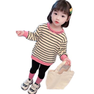 China Anti Shrink Girls Striped Sweater Children's Push-Up Shirt New Fashion Girls Striped Sweater Hooded Sweatshirt for sale