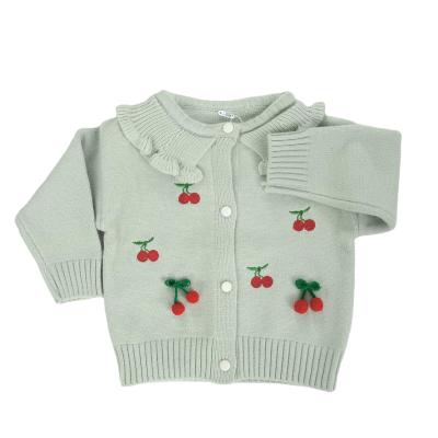 China Cute Cherry Sweater Anti-Shrink Kids Knit Sweater Jacket Girls Cardigan Jacket Kids Doll Collar Sweater for sale