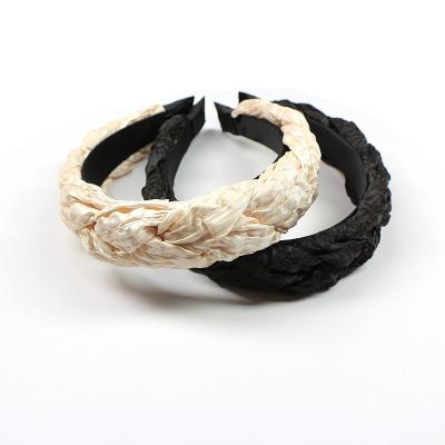 China Fashion headbands new designer Good Quality Scrunched wrinkled fabric headband women fashion fluffy headbands solid color braided twisted headband for sale