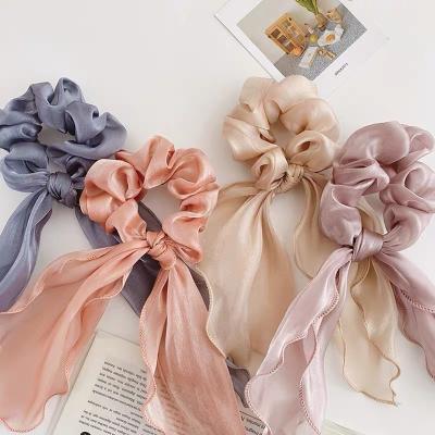 China Soft Wholesale Girls Hair Scrunchies Elastic Hairband Ponytail Holder Hairband Satin Ribbon Bow Headband Hair Accessories For Women for sale