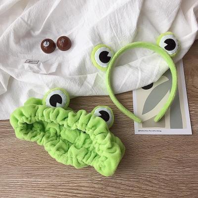 China Comfortable Soft Cute Girl's Stretchy Frog Noise Eyes Embroidered Headband Kid's Cute Fleece Spa Face Wash Headband for sale