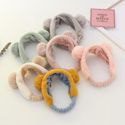 China Cute Soft Comfortable Winter Hair Accessories Shape Furry Bear Ear Face Wash Spa Elastic Headband For Women for sale