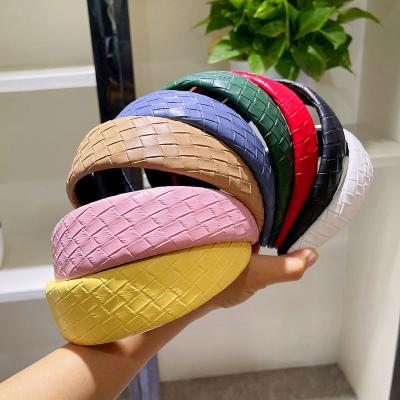 China 2021 Women 2021 Wide Design Hair Accessories Good Quality New Arrival PU 4cm Weaving Leather Headband Wide Hairbands for sale