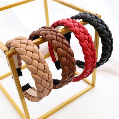 China Hot Selling Wide Twist Braided Headband Amazon Spring Hair Accessories PU Leather Braid Headbands Twist Braided Headband For Women for sale